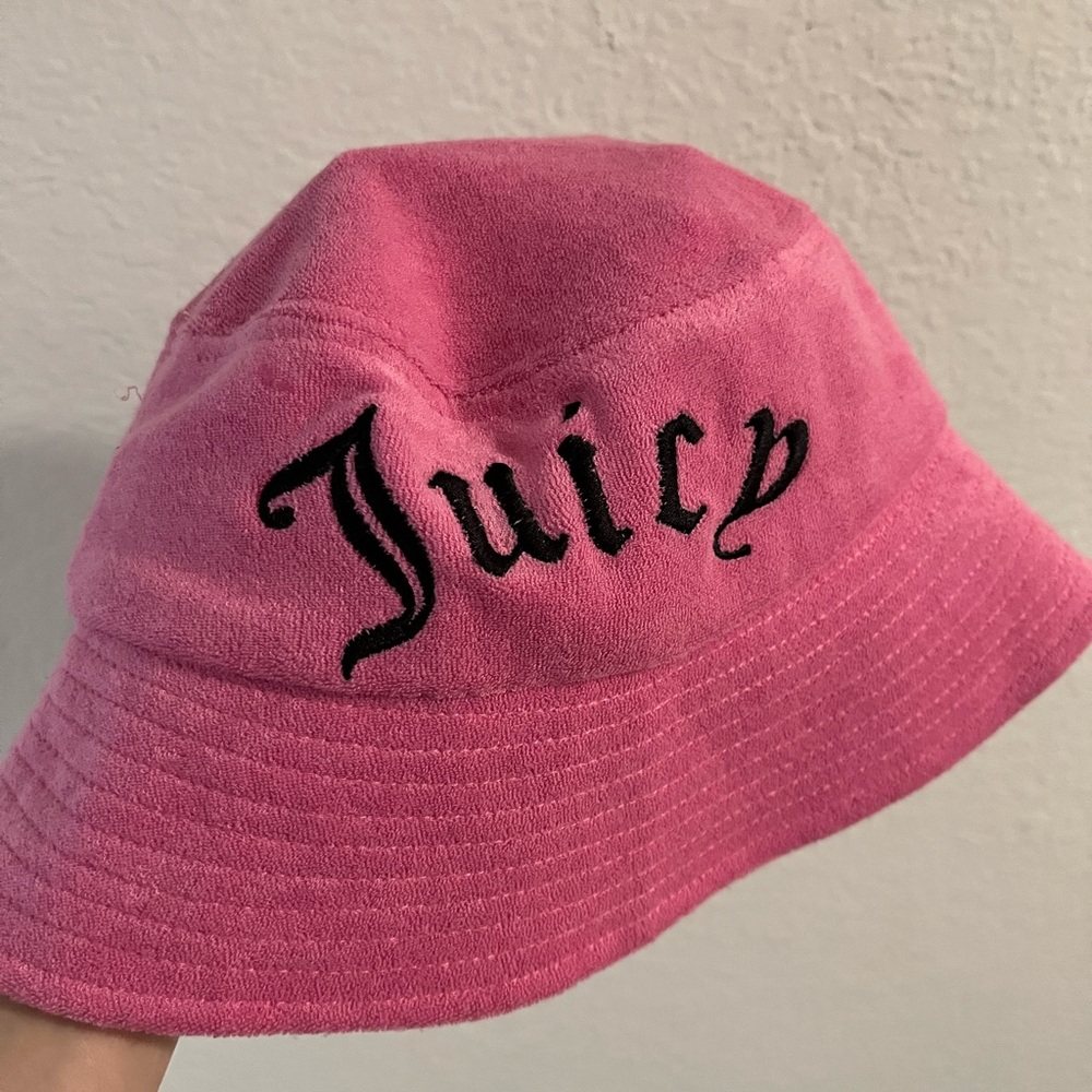 Y2K Juicy Couture Women's Bucket Hat Pink Terry Cloth Logo One Size - Picture 3 of 7